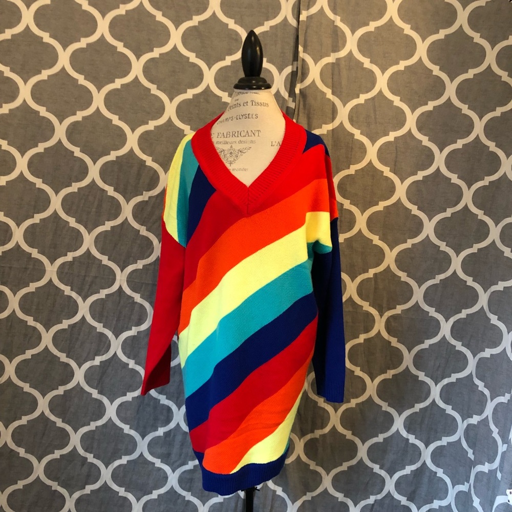 Fashion Nova Rare Rainbow Sweater Dress M Pride